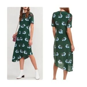 Maje Rowers Green Floral Print Asymmetrical Lace Dress